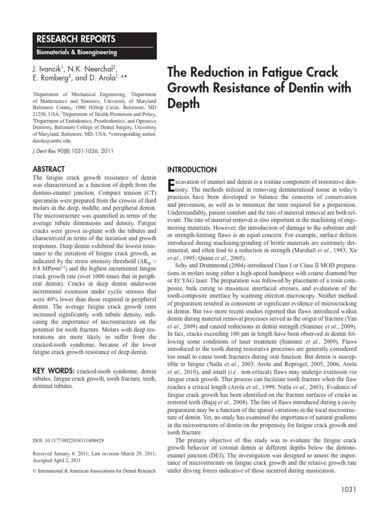 Dentin Fatigue Crack Growth Resistance | PDF | Dentin | Fracture