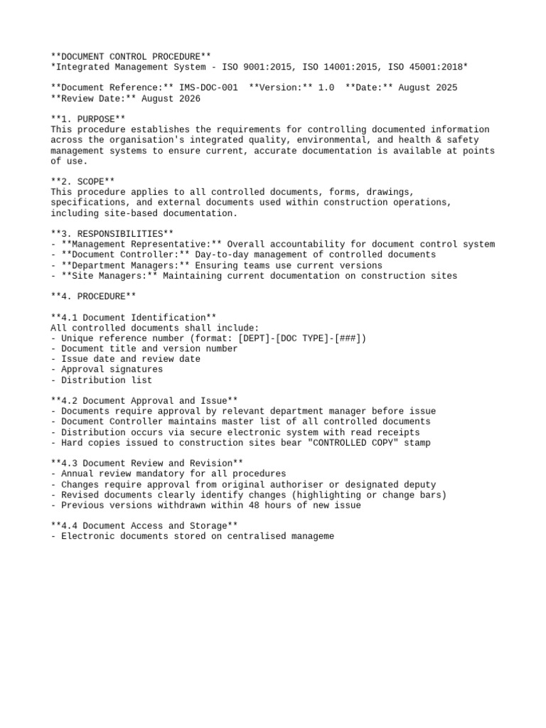 Document Control Procedure Overview | PDF