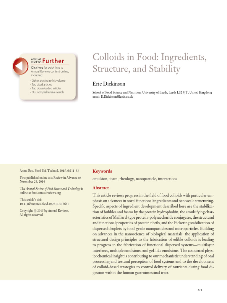 Food Colloids: Ingredients and Stability | PDF | Emulsion | Colloid