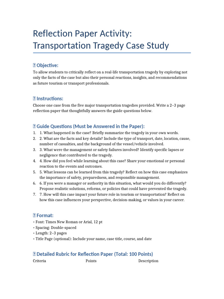 Student Reflection on Transport Tragedy | PDF | Cognition | Human ...