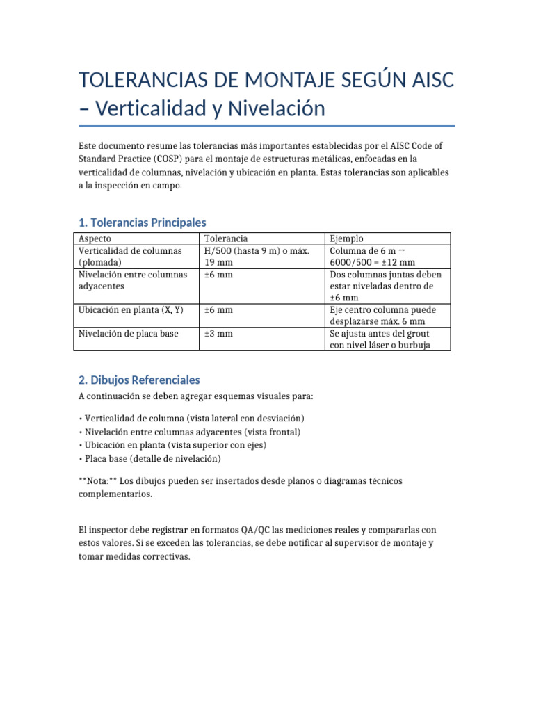 Tolerancias AISC Montaje Estructuras Metalicas | PDF