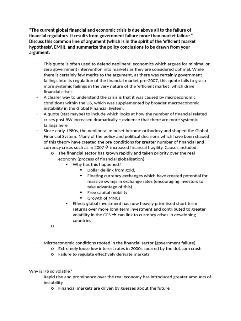 The Current Global Financial and Economic Crisis Is Due Above All To ...