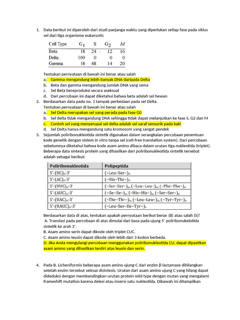 Soal dan Latihan Sintesis Protein Kelas 12 | PDF