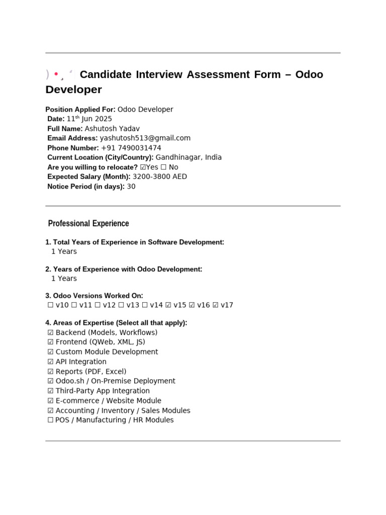 Odoo Developer Interview Assessment | PDF