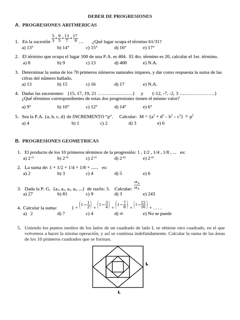 Ejercicios de Progresiones Aritméticas y Geométricas | PDF