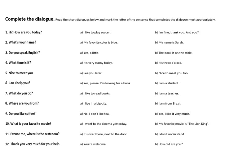 Complete the Dialogue Exercises | PDF