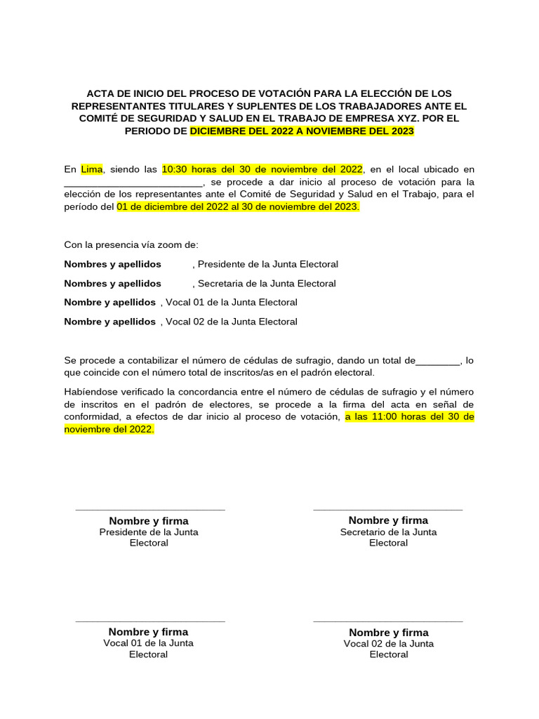 Acta de Inicio de Votación 2022-2023 | PDF
