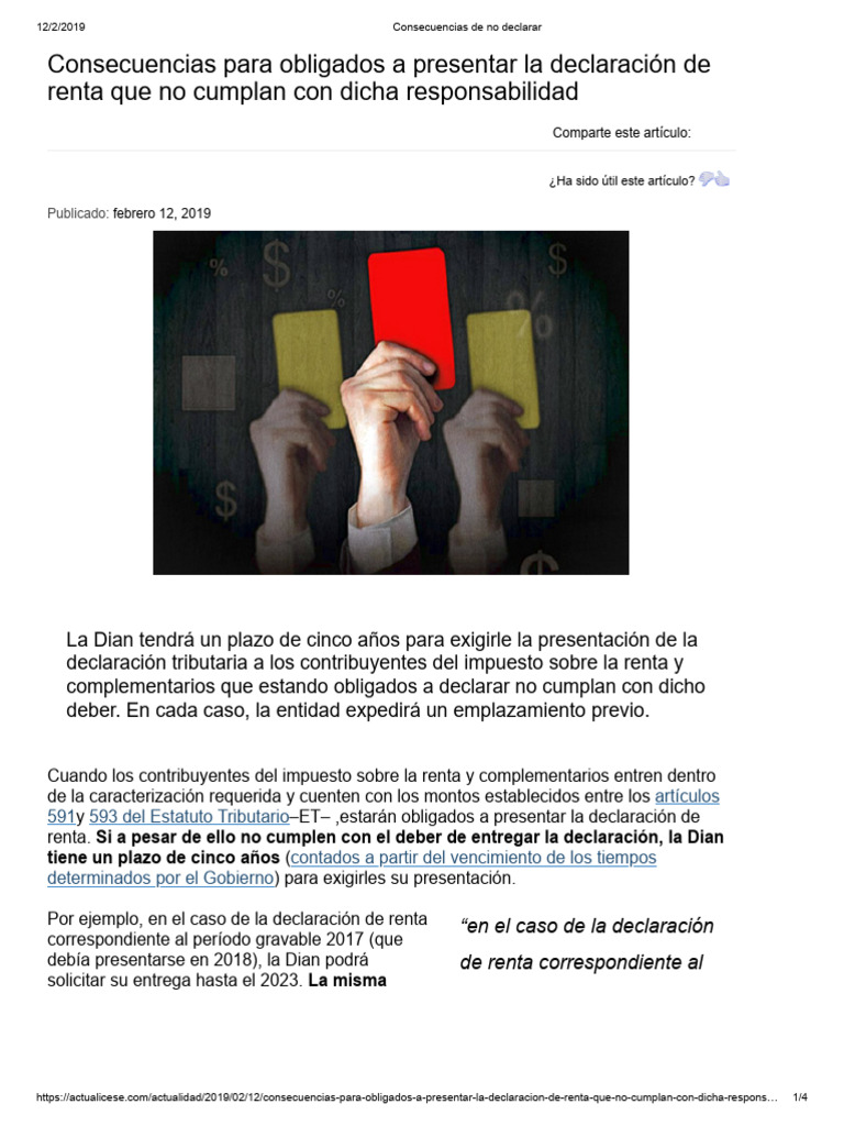 Consecuencias de no declarar renta en Colombia | PDF | Impuestos ...