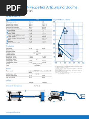 Genie Z-62/40 Boom Lift Specs | PDF | Vehicles | Motor Vehicle