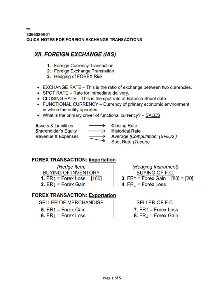 Quick Notes For Foreign Exchange Transactions | PDF