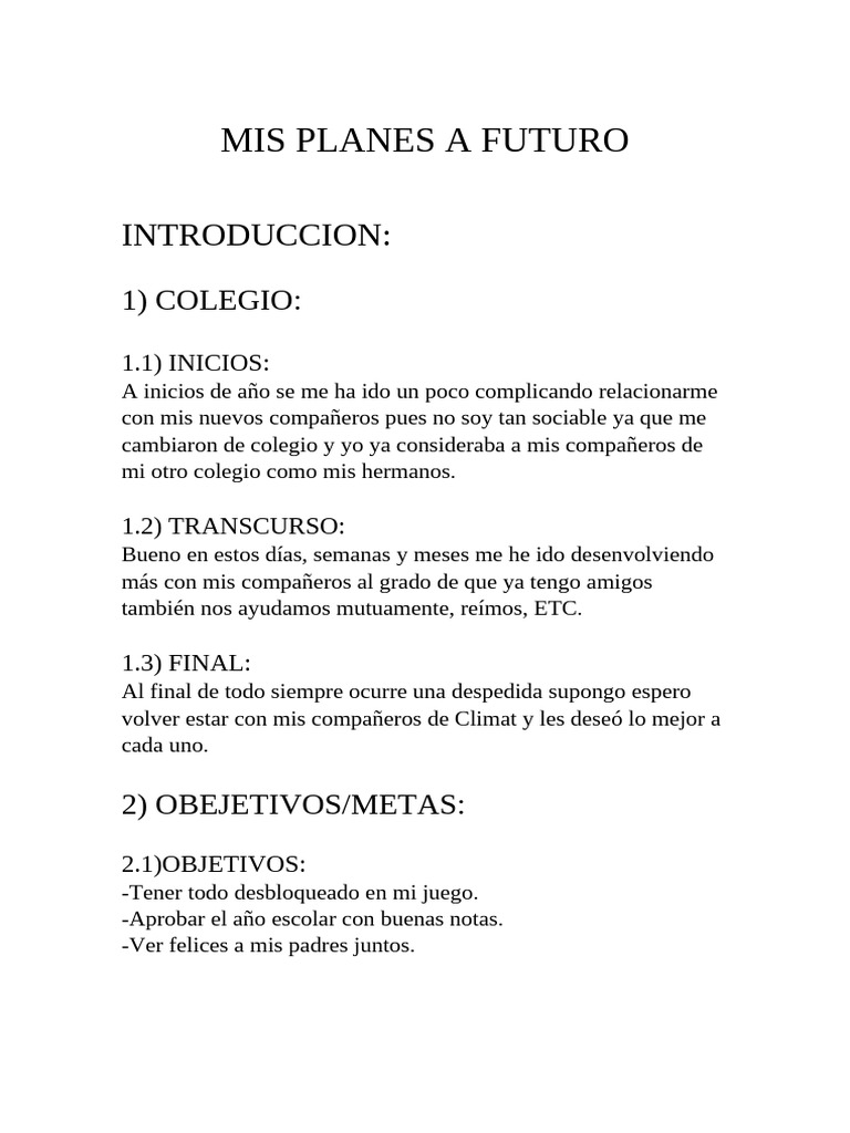 Mis Planes y Metas a Futuro | PDF