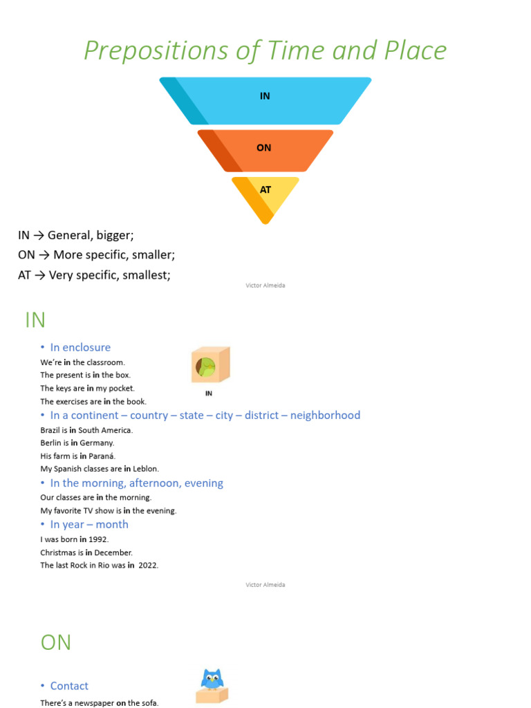 Prepositions of Time and Place Explained | PDF
