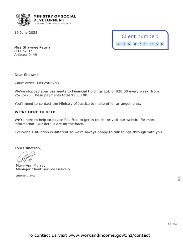 Payment Suspension Notification Letter | PDF