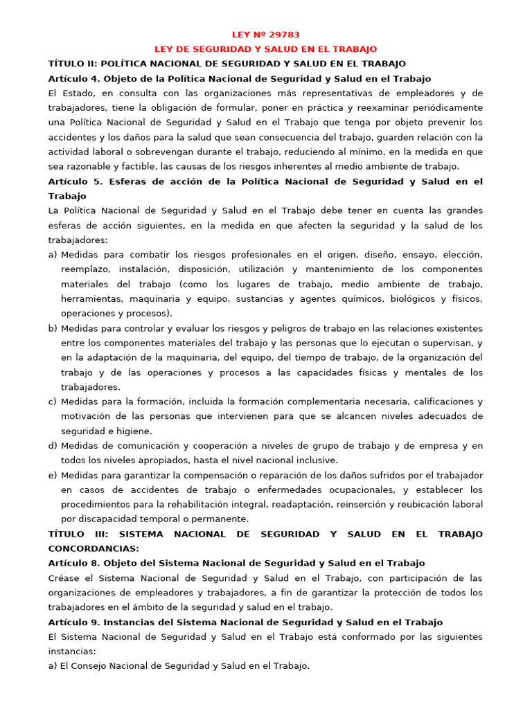 Ley 29783: Seguridad y Salud Laboral | PDF | Seguridad y salud ocupacional