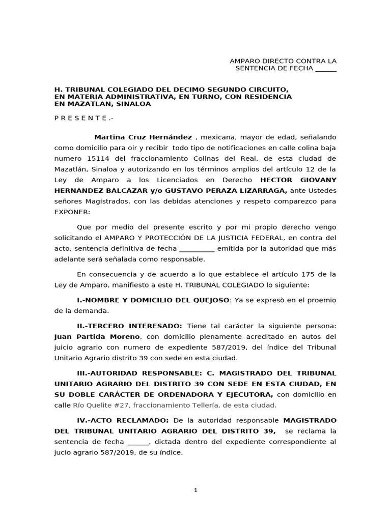 Amparo Directo contra Sentencia Agraria | PDF | Caso de ley | Propiedad
