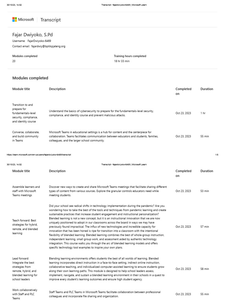 Transcript - Fajardwiyoko-6469 - Microsoft Learn | PDF | Learning ...
