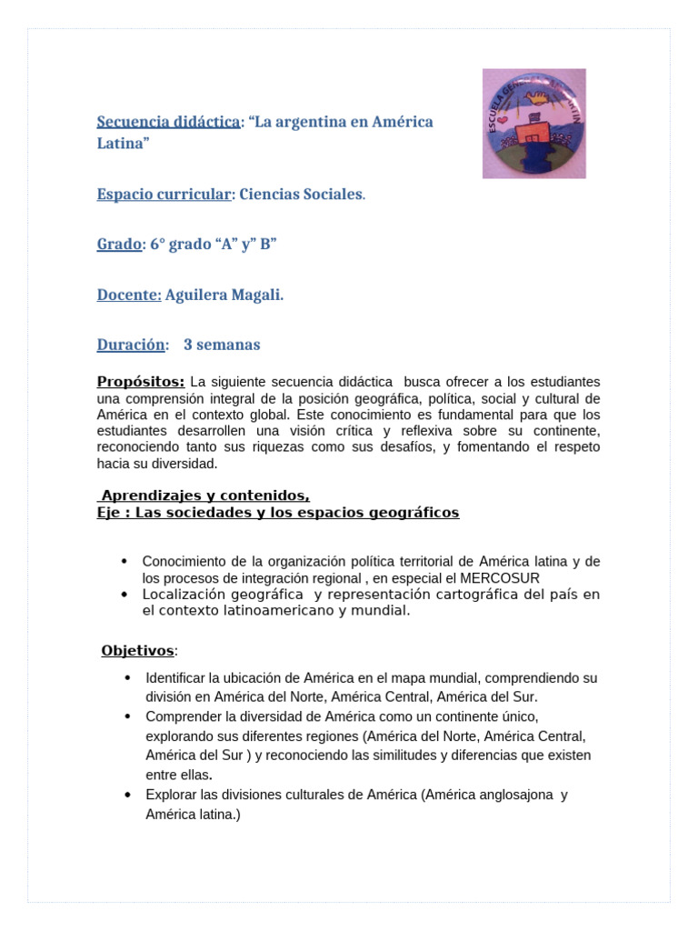 Secuencia Didáctica: Argentina en América Latina | PDF | Américas ...