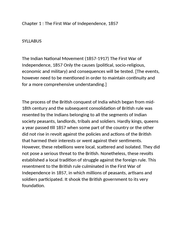First War of Independence 1857 Overview | PDF