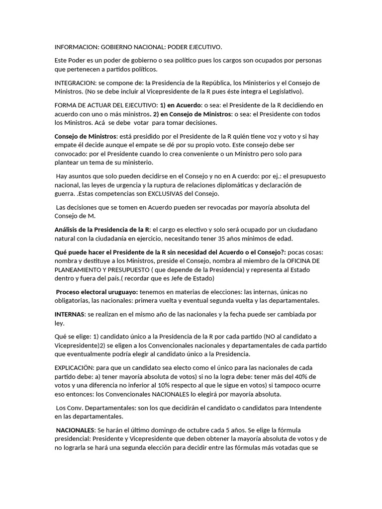 Elección del Poder Ejecutivo en Uruguay | PDF | Presidentes de los ...