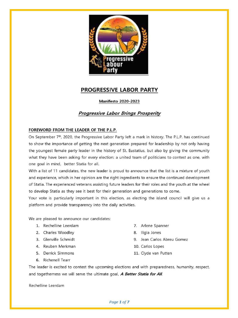 PLP Manifesto Page 1 of 7 | PDF
