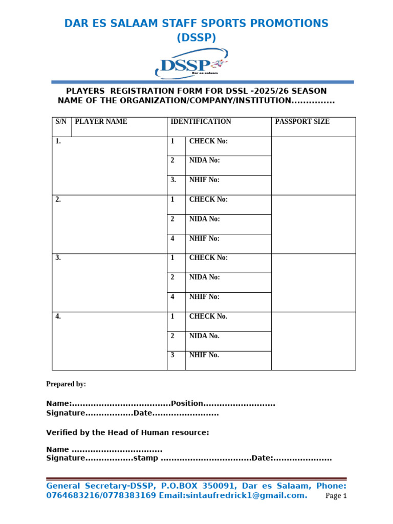 DSSL 2025/26 Player Registration Form | PDF