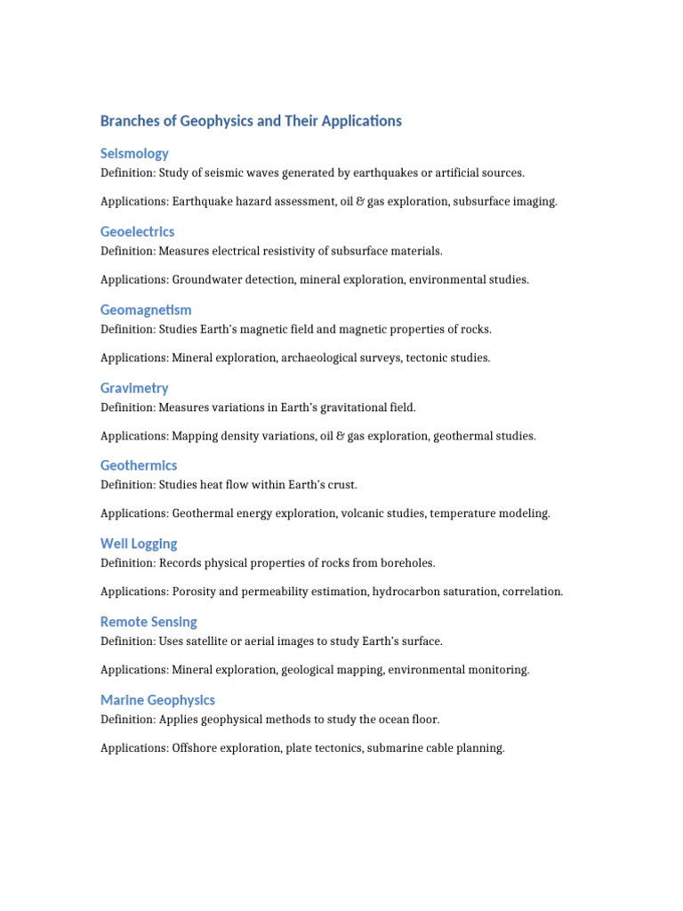 Overview of Geophysics Branches | PDF | Geophysics | Earth Sciences