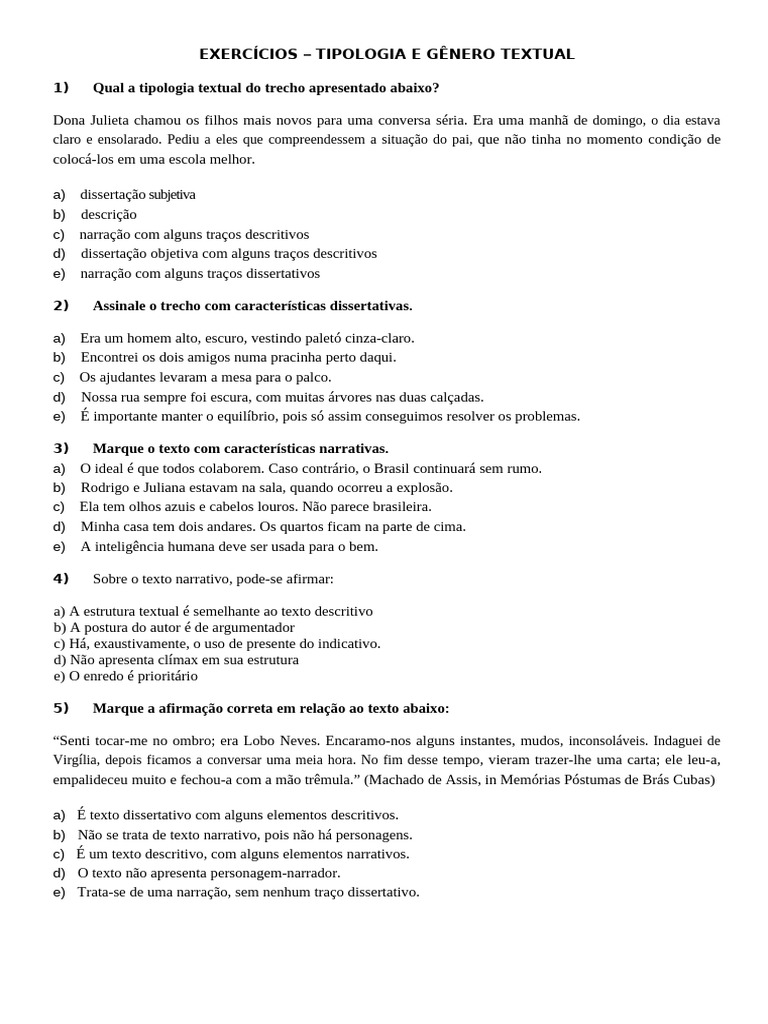 Exercícios sobre Tipologia Textual | PDF