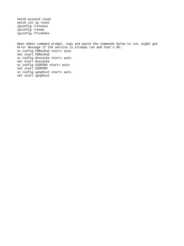 Network Fix Commands Guide | PDF