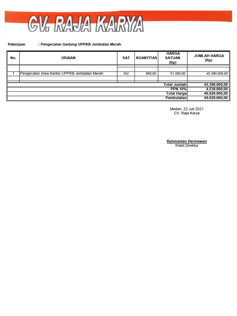 RAB - Pengecatan UPPKB Jembatan Merah | PDF