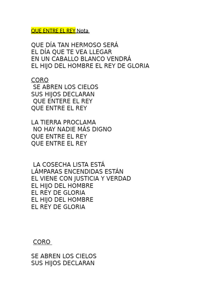 Que Entre el Rey: Himno de Gloria | PDF
