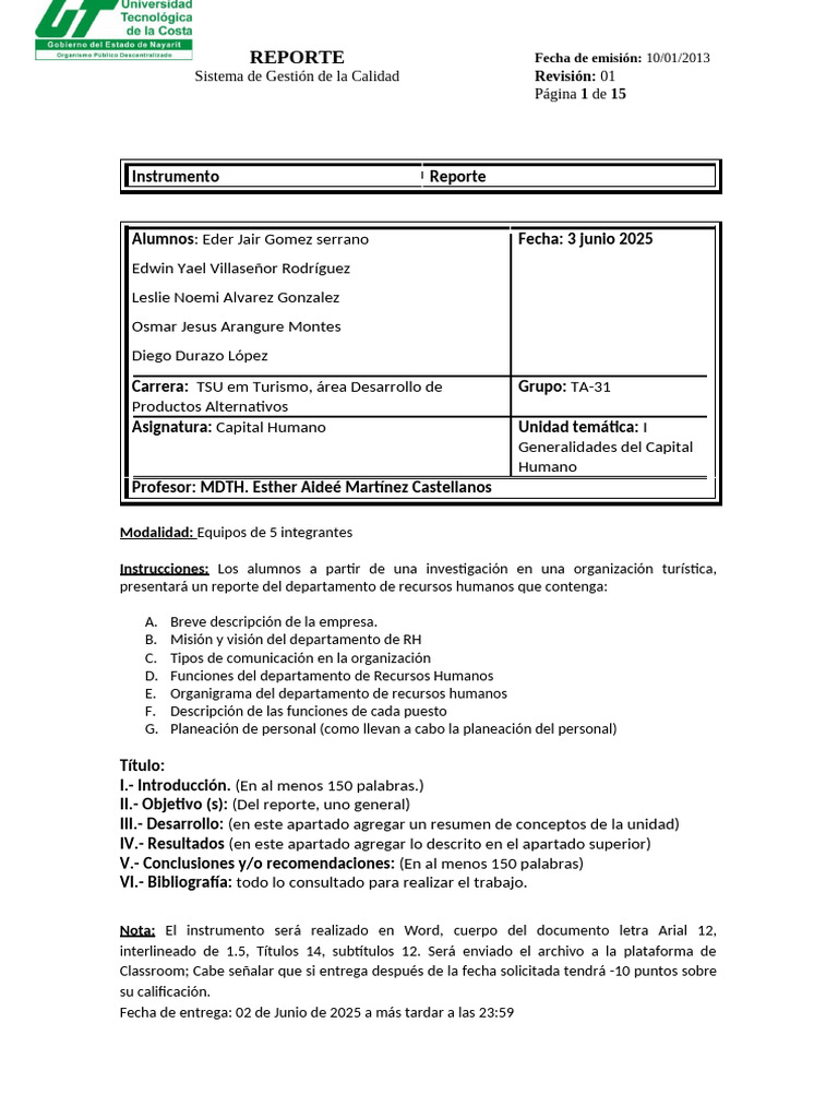 Reporte Unidad 1 | PDF | Gestión de recursos humanos | Capital humano