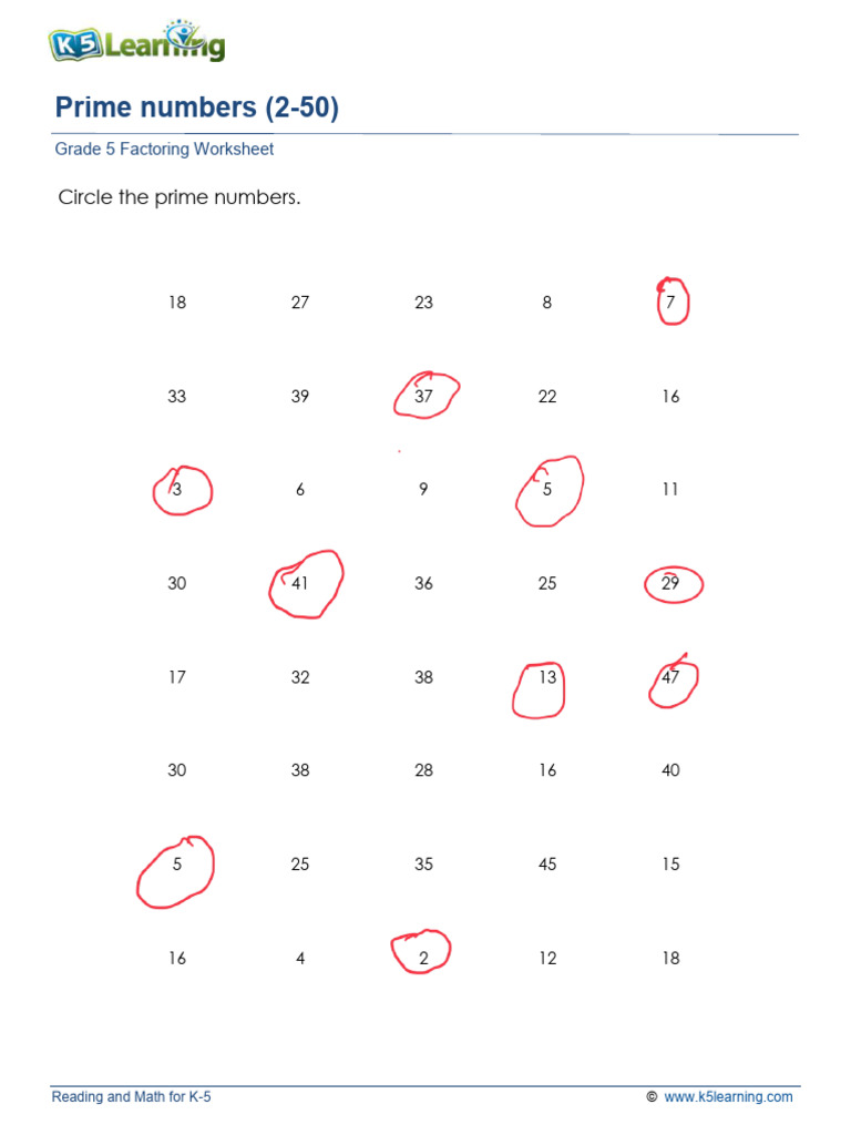 Grade 5 Prime Numbers A | PDF