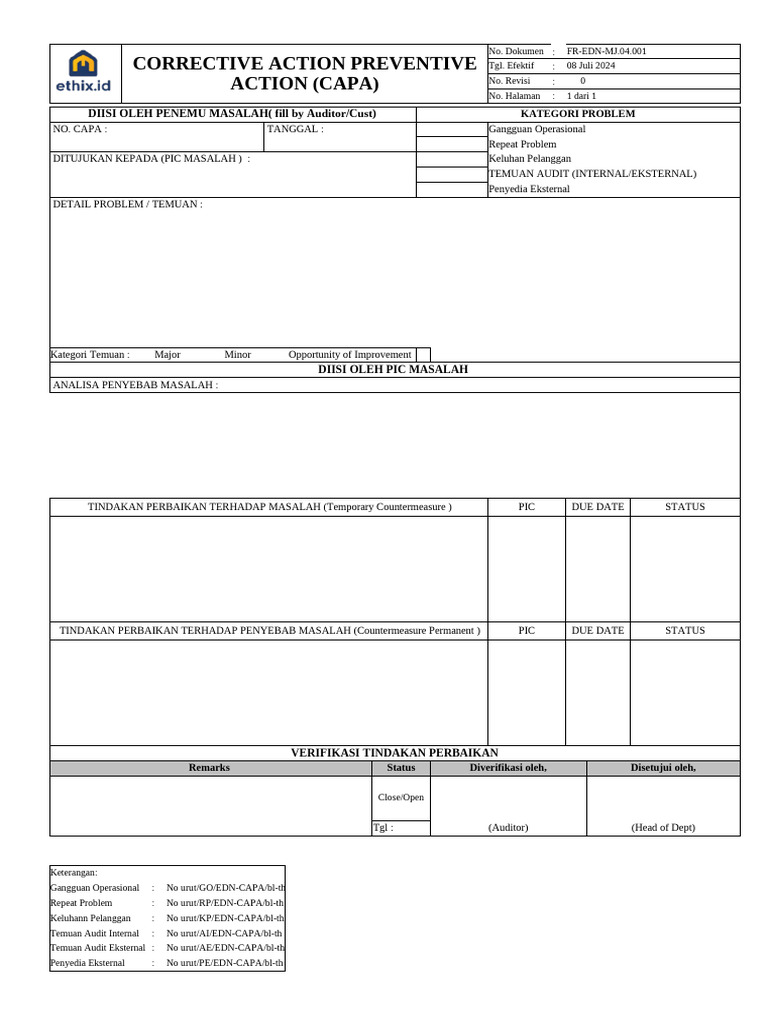 Formulir CAPA untuk Audit dan Masalah | PDF