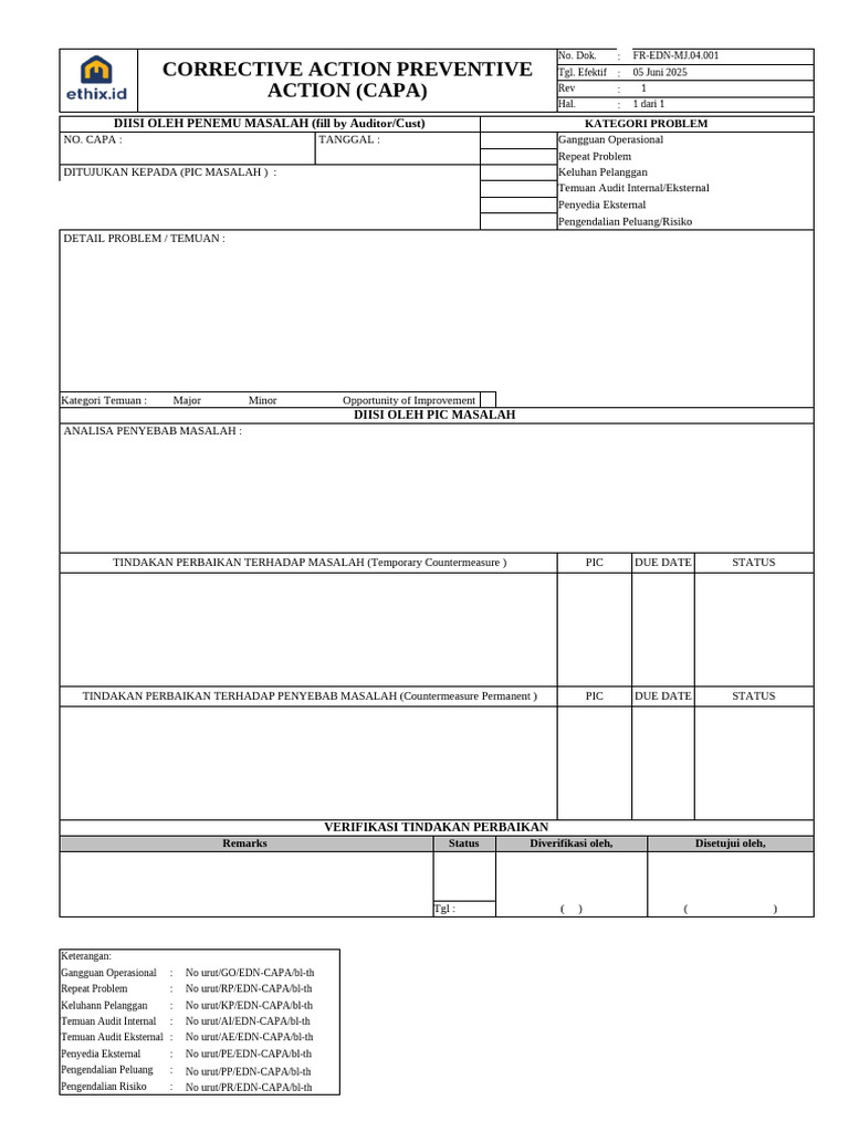 Format Logbook CAPA dan Analisis Masalah | PDF