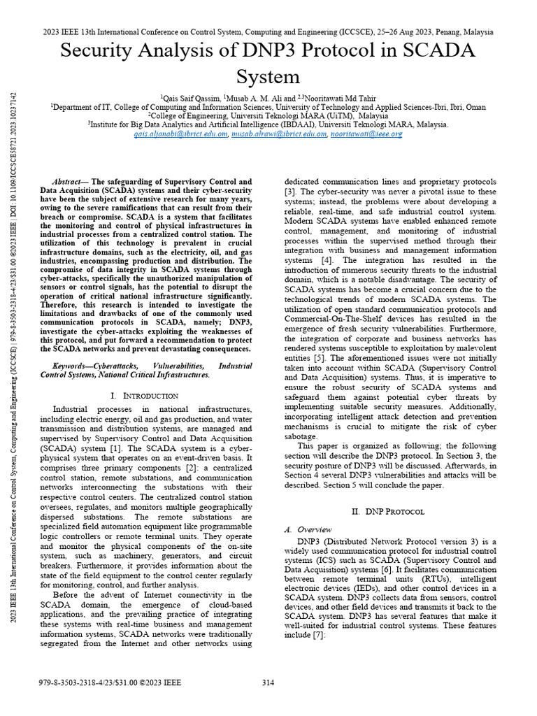 Security Analysis of DNP3 Protocol in SCADA System | PDF | Scada ...