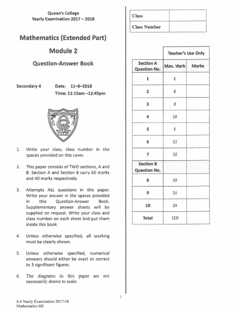 2017-18 S4 YE Math M2 Q | PDF