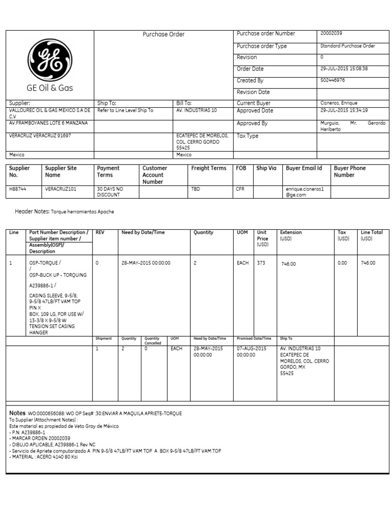 GE Oil & Gas Purchase Order 20002039 | PDF | Regulatory Compliance ...