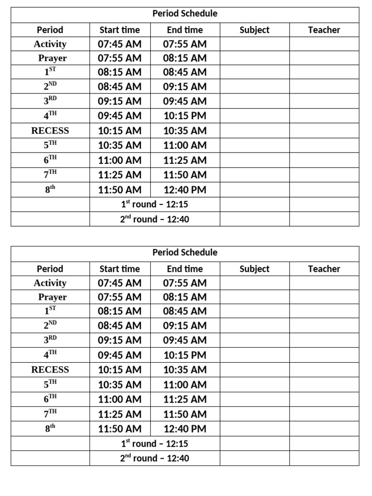 Period Time Table | PDF