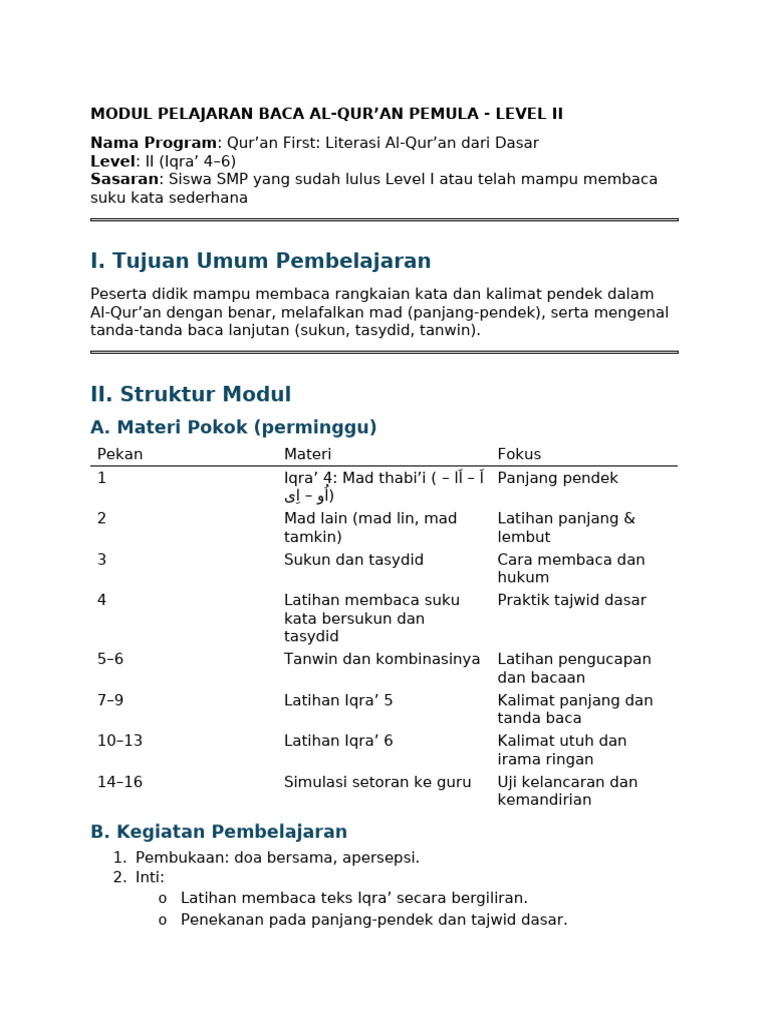 Modul Level Ii Baca Quran | PDF