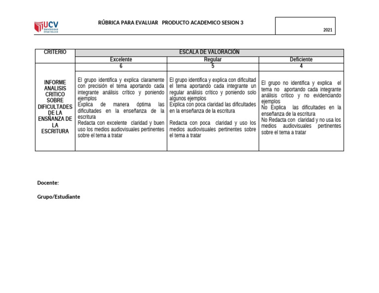 Rúbrica de Evaluación: Escritura Académica | PDF | Aprendizaje
