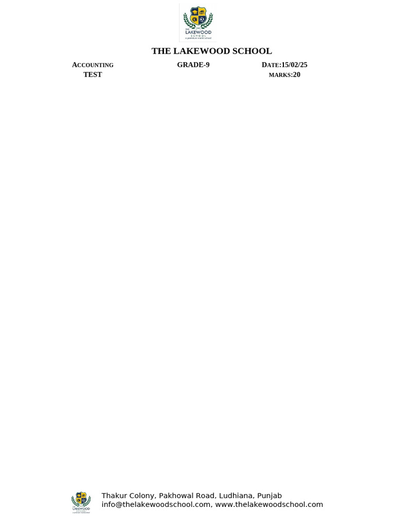 Grade 9 Accounting Test - Lakewood School | PDF