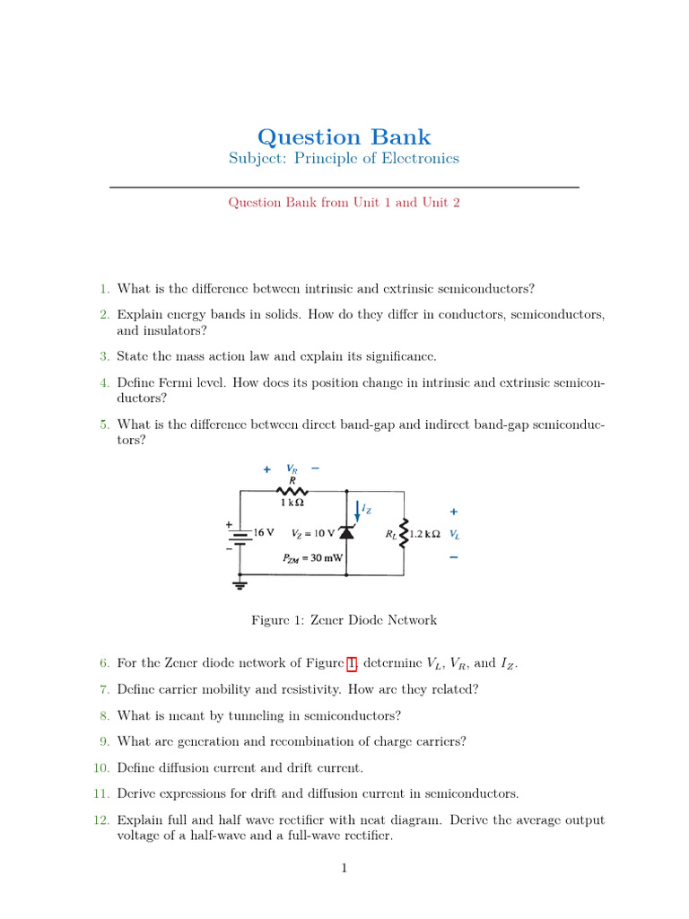 Electronics Principles Question Bank | PDF