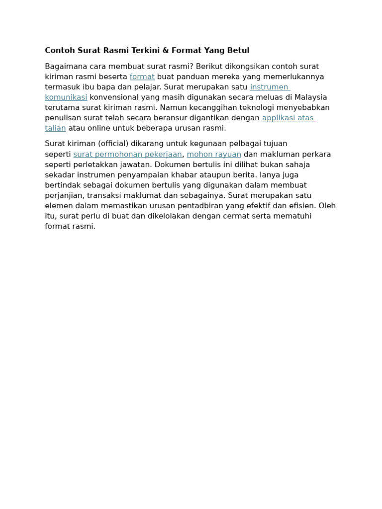 Contoh Surat Rasmi Terkini | PDF