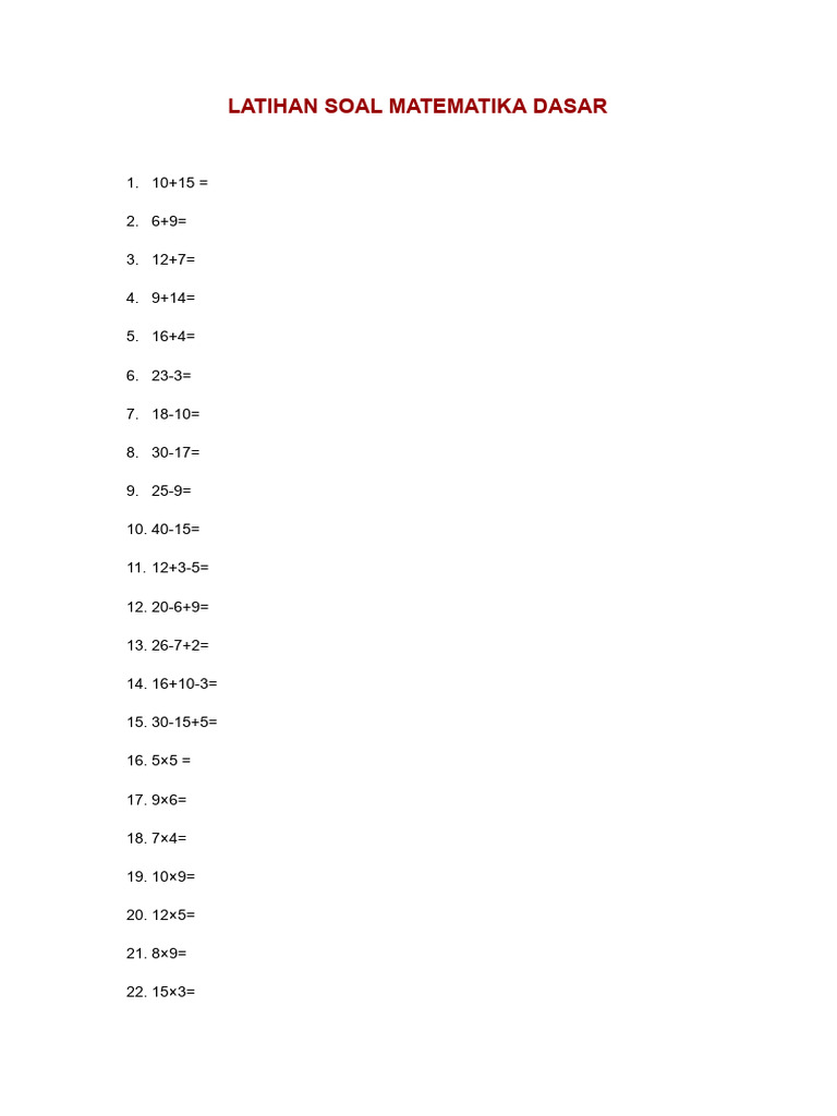 Latihan Soal Matematika Dasar Pdf