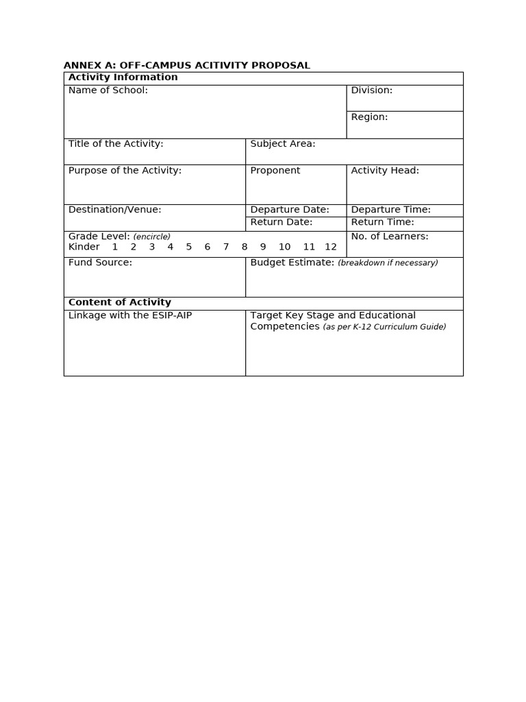 Off-Campus Activity Proposal Form | PDF