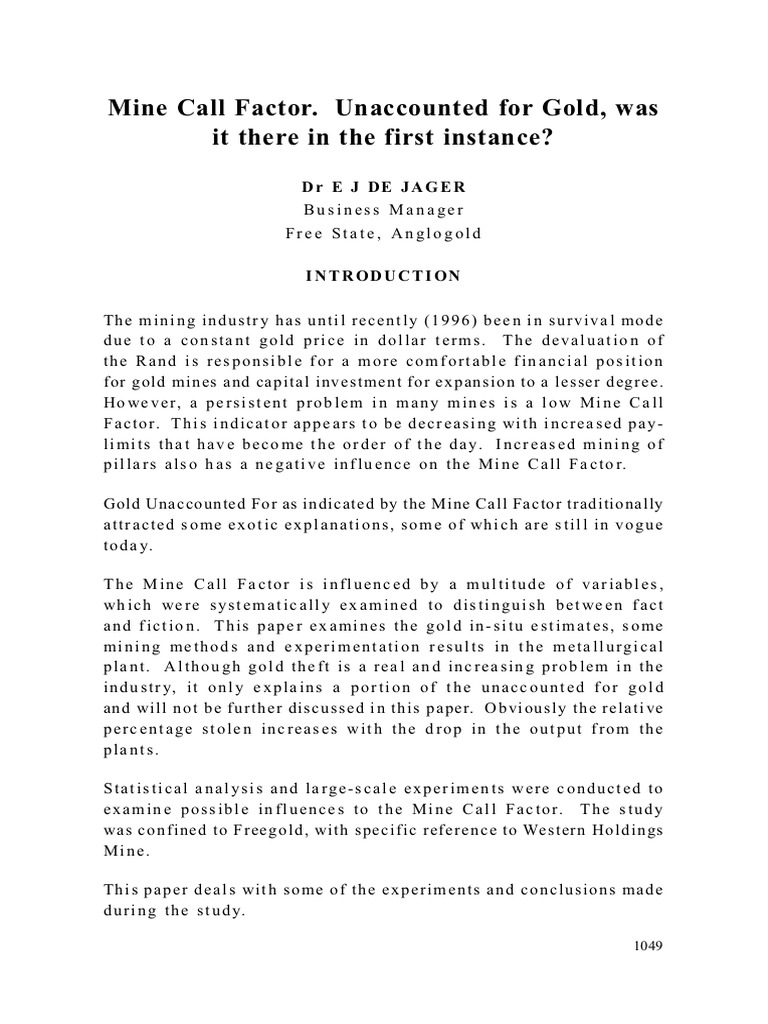 Analyzing Mine Call Factor Issues | PDF | Mining | Gold
