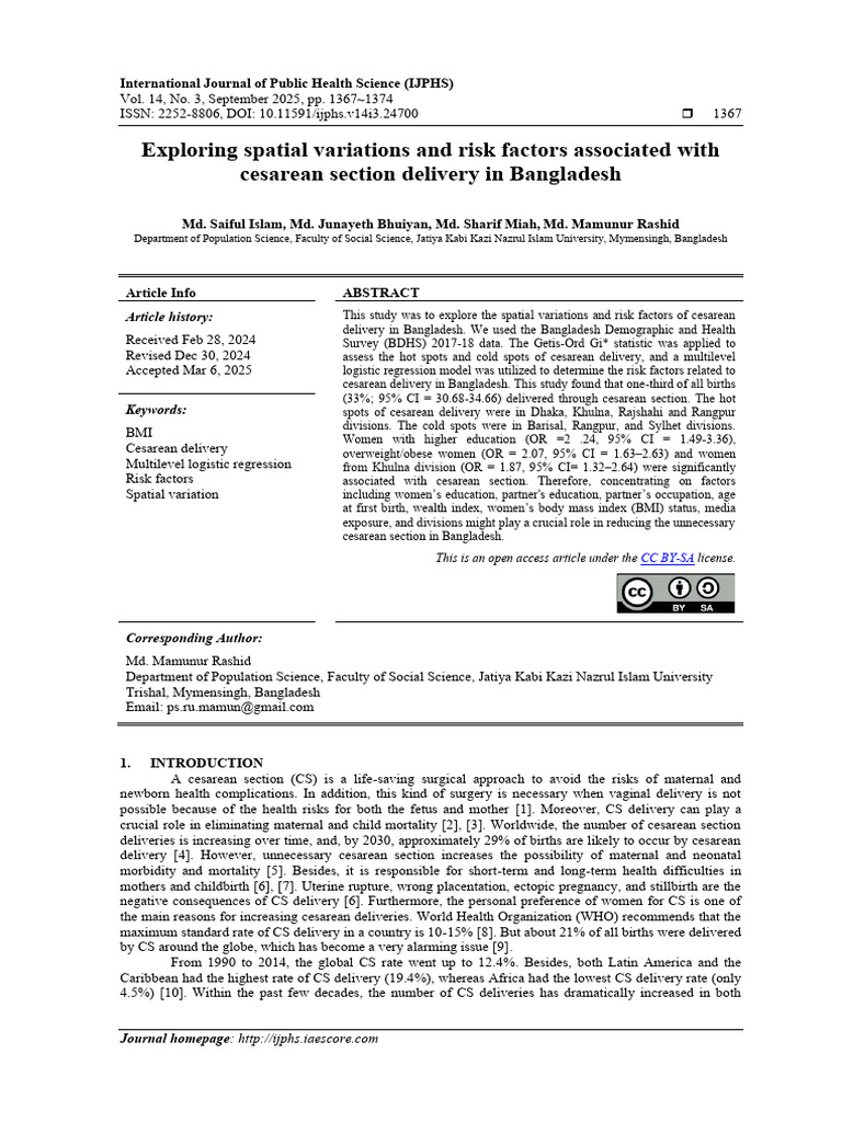 Exploring Spatial Variations and Risk Factors Associated With Cesarean ...