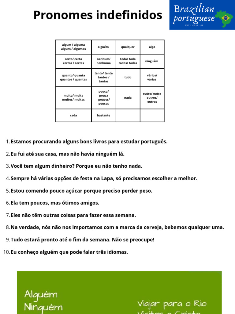 Pronomes Indefinidos em Português | PDF