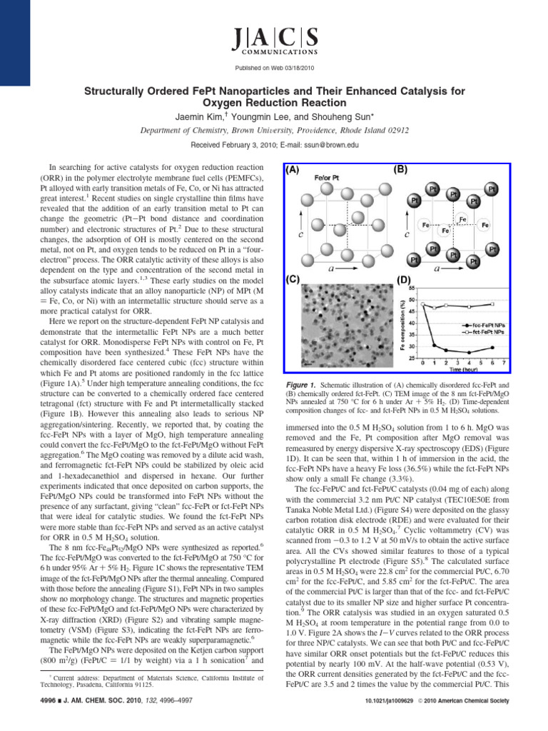 FePt Nanoparticles for Enhanced ORR Catalysis | PDF | Materials ...