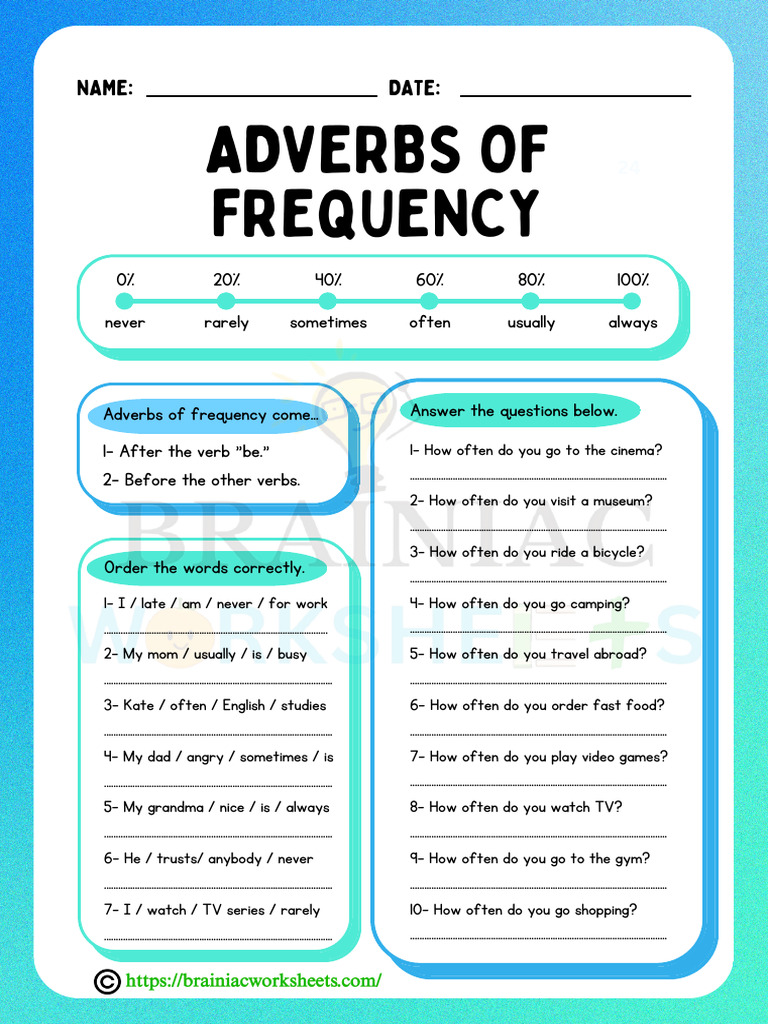 Adverbs of Frequency Worksheet | PDF | Adverb | Language Mechanics